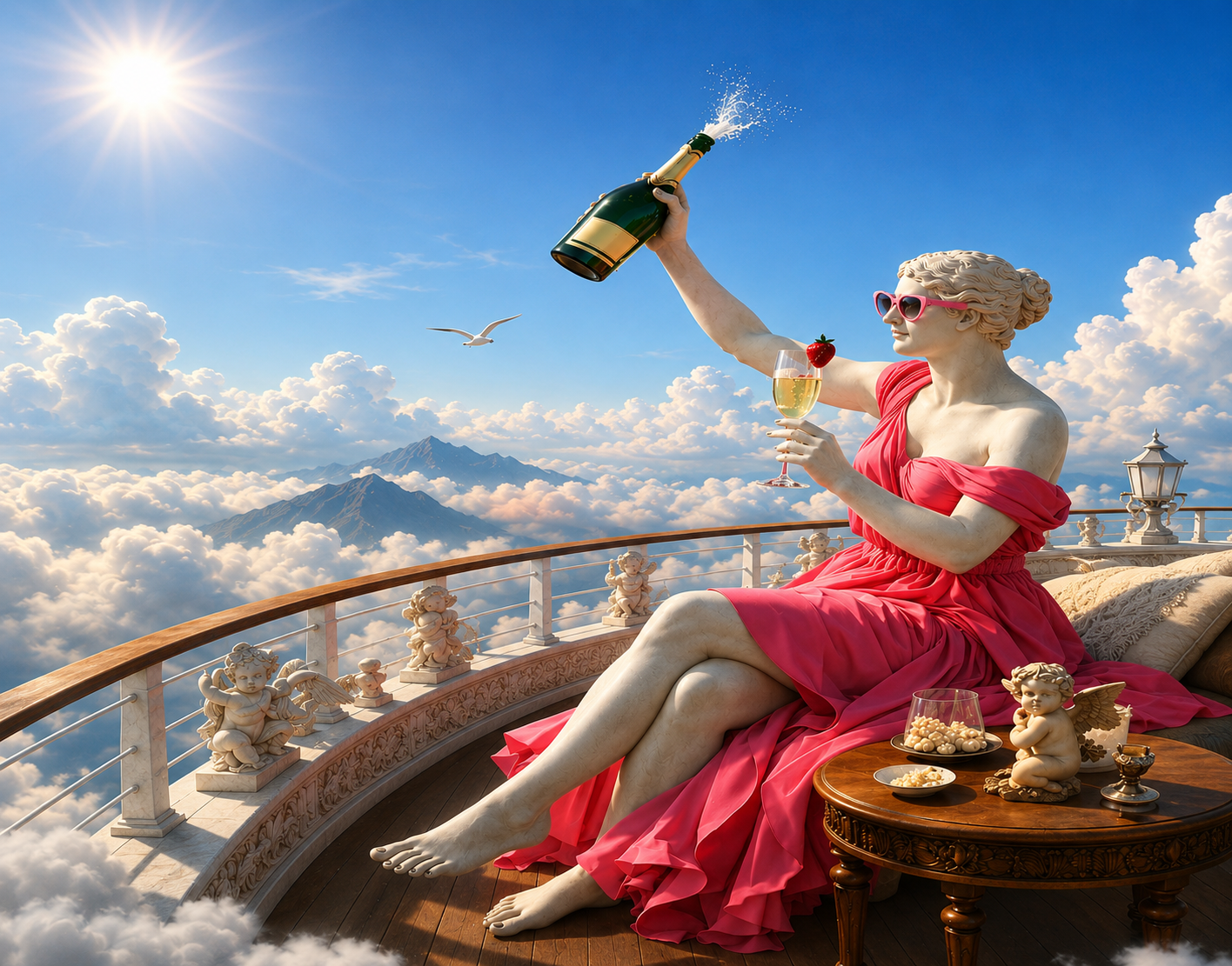 Goddess popping champagne — brand authority and category ownership